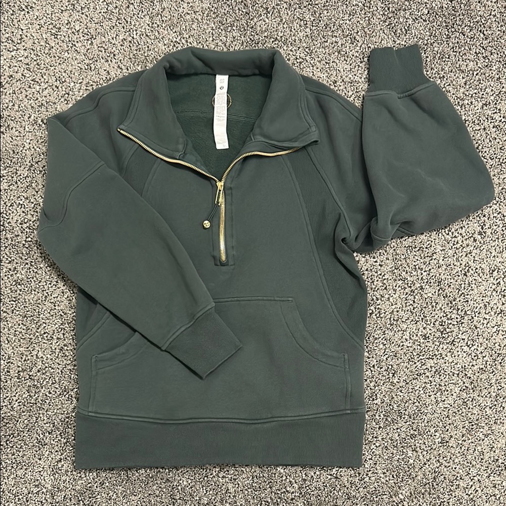 Lululemon Scuba Oversized Funnel Neck Half Zip Dark Forest/Gold Color